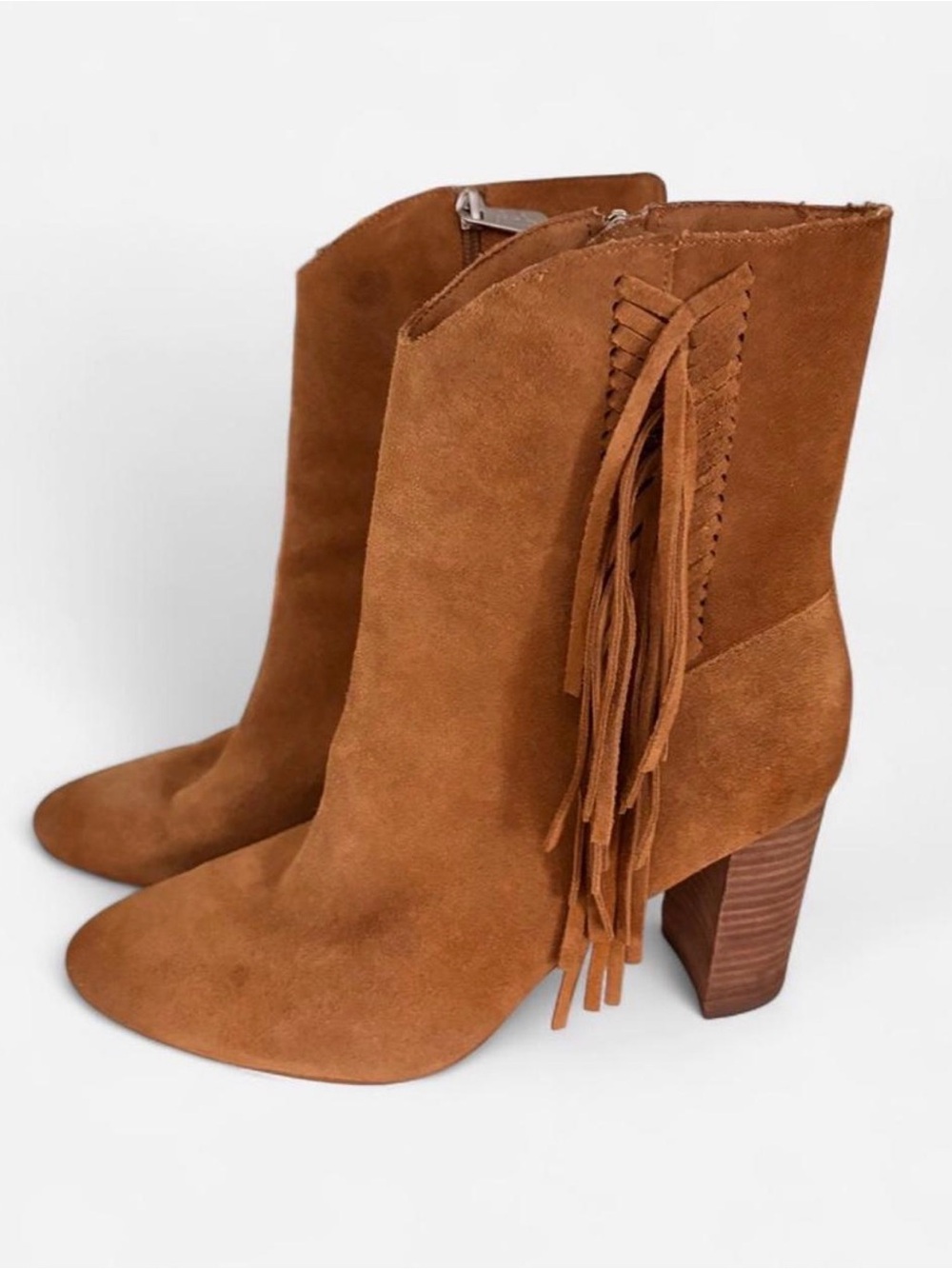Charles David Tan Suede Fringe Boots